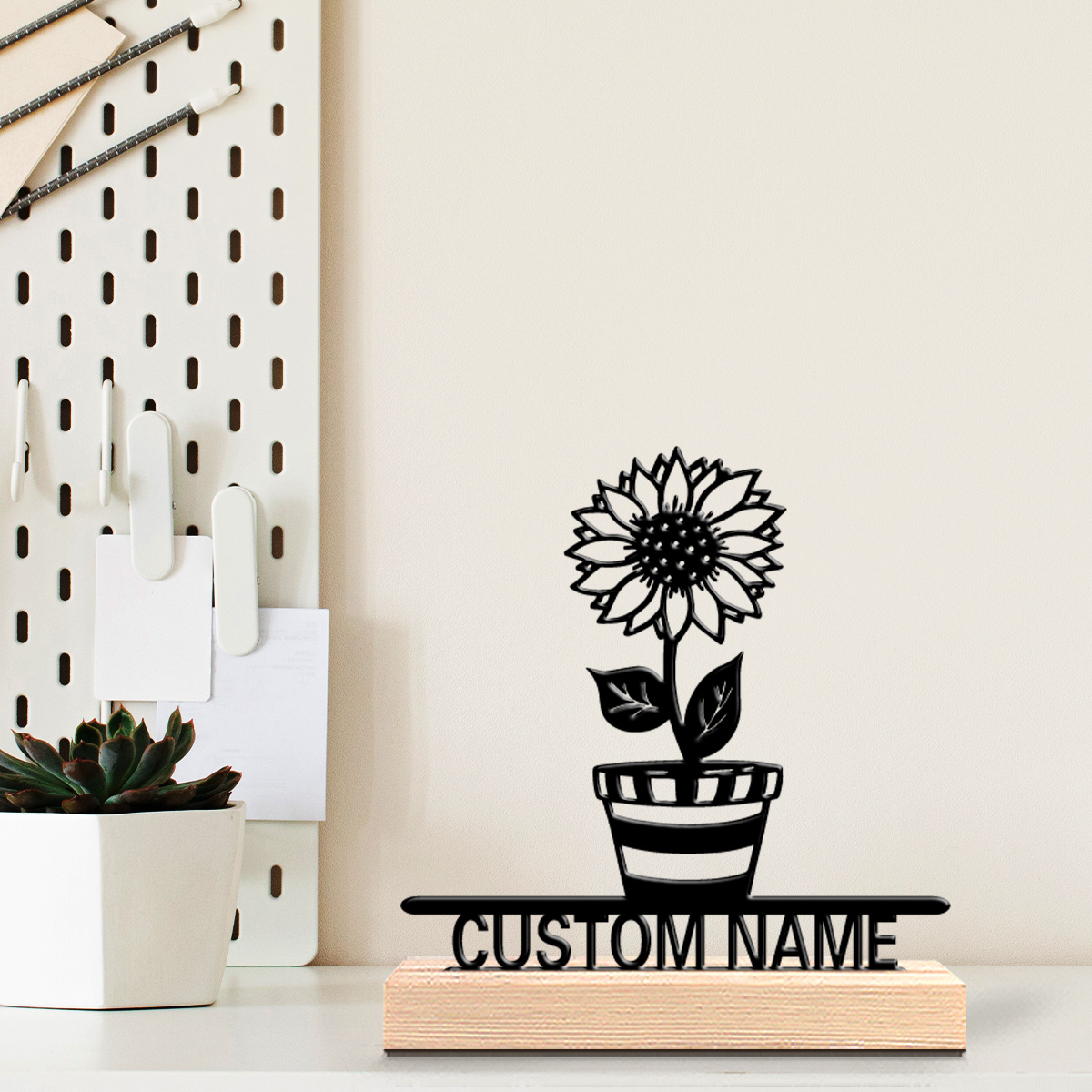 Art Craft Wood - 1pc Simple flower Customized Name Metal