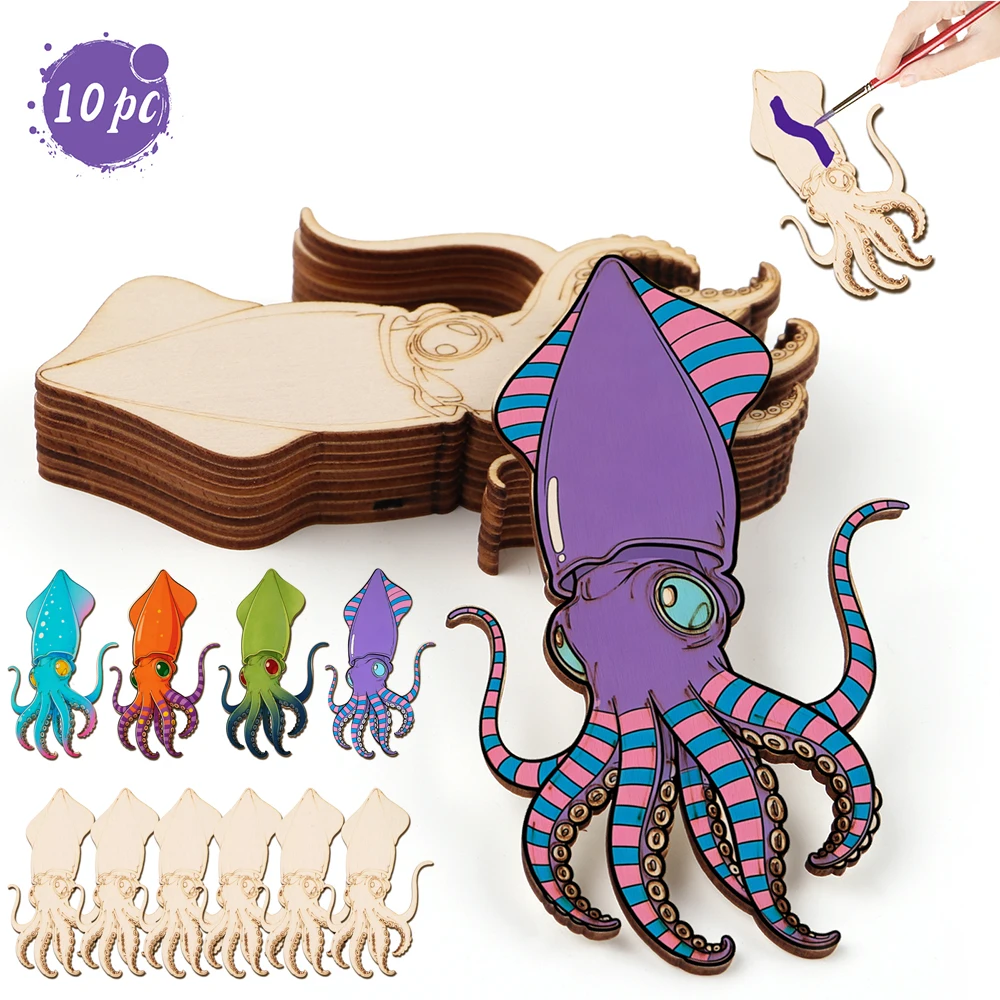 Art Craft Wood - 10pcs/set Unfinished Wood Craft Octopus Animal
