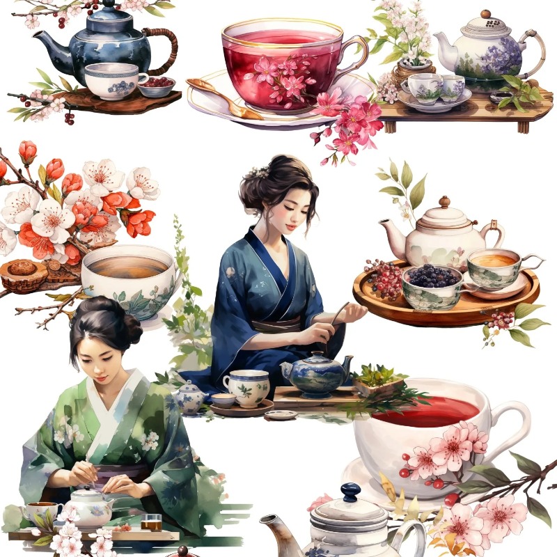 Art Craft 3 Year Old - Cute Watercolor Tea Ceremony, Art Stickers