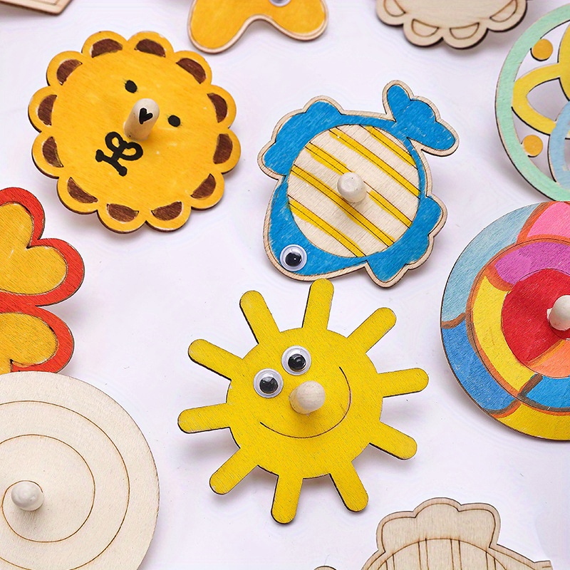 Art Craft Ideas For Kids - 16pcs wooden spinning top craft kit